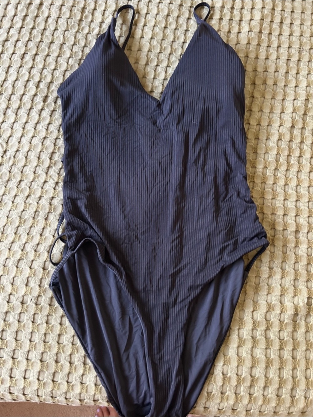PINK by Victoria's Secret Strappy Sides Ribbed One-Piece Swimsuit Black